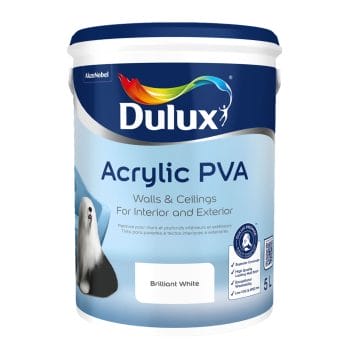 Dulux Acrylic PVA paint for interior and exterior walls and ceilings – available in 1L, 5L, and 20L. Colours: Black and White. Sold by Hyper Paint South Africa with 9 Johannesburg branches and delivery all across South Africa via our website www.hyperpaint.co.za.