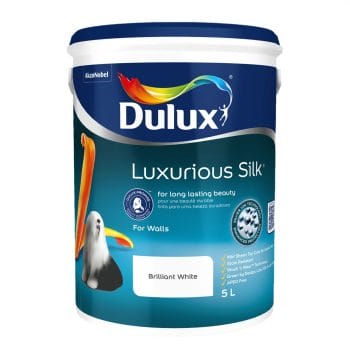 Dulux Luxurious Silk Brilliant White paint – stain-resistant, mid-sheen finish for walls. Available in 1L, 5L, and 20L. Colours: Almond White, Cosmic Grey, Ivory, Ivory Lace, Natural Calico, Natural Hessian, Natural Wicker, Soft Peach, Soft Stone, White, and Soft Magnolia. Sold by Hyper Paint South Africa with 9 Johannesburg branches and delivery all across South Africa via our website www.hyperpaint.co.za.